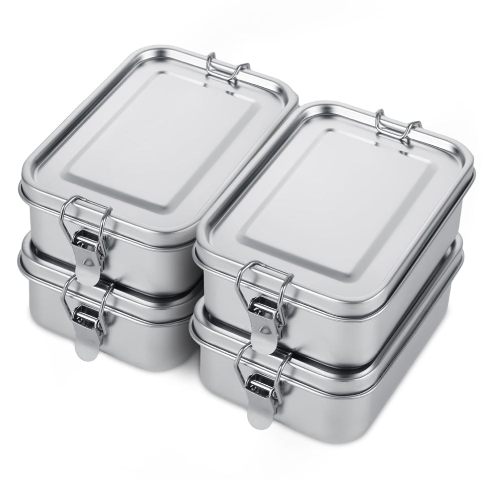 QTLCOHD 4-pack stainless steel lunch box with two compartments.