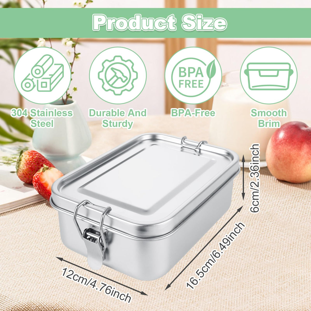 QTLCOHD stainless steel bento box with two compartments for organized portions.