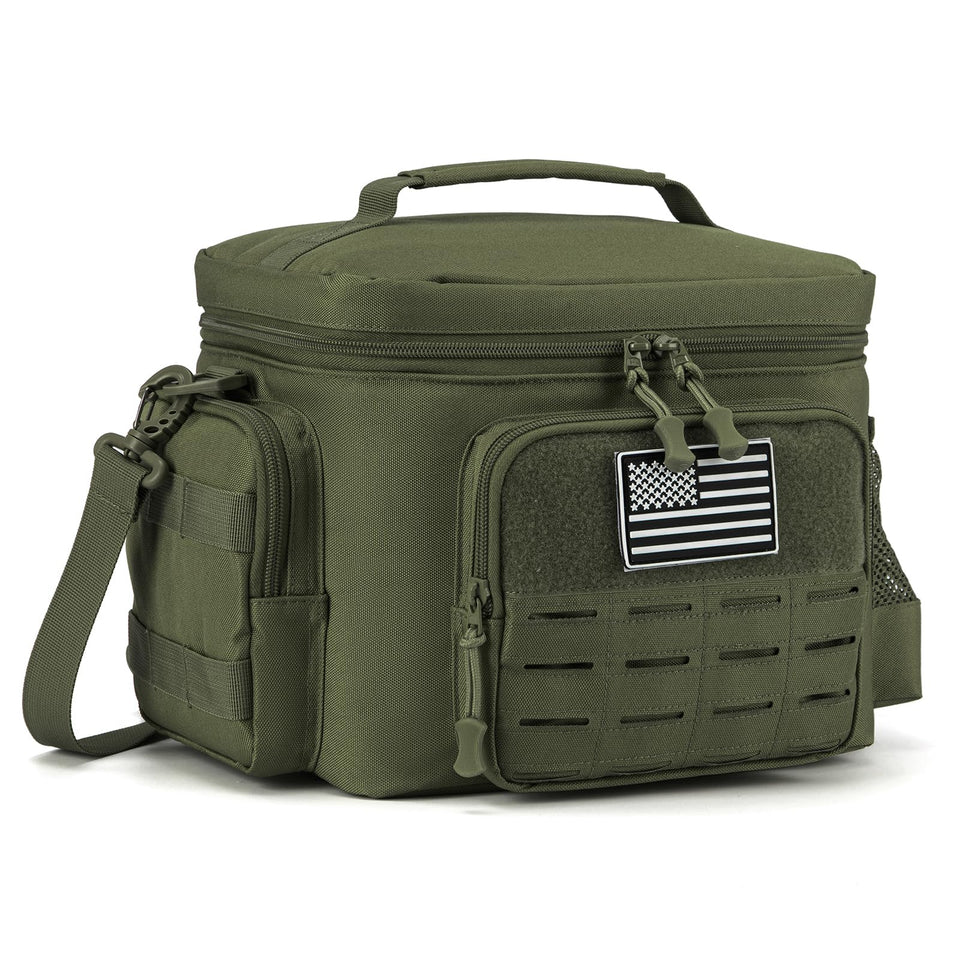 QT&QY tactical lunch bag front pocket keeps snacks within reach.