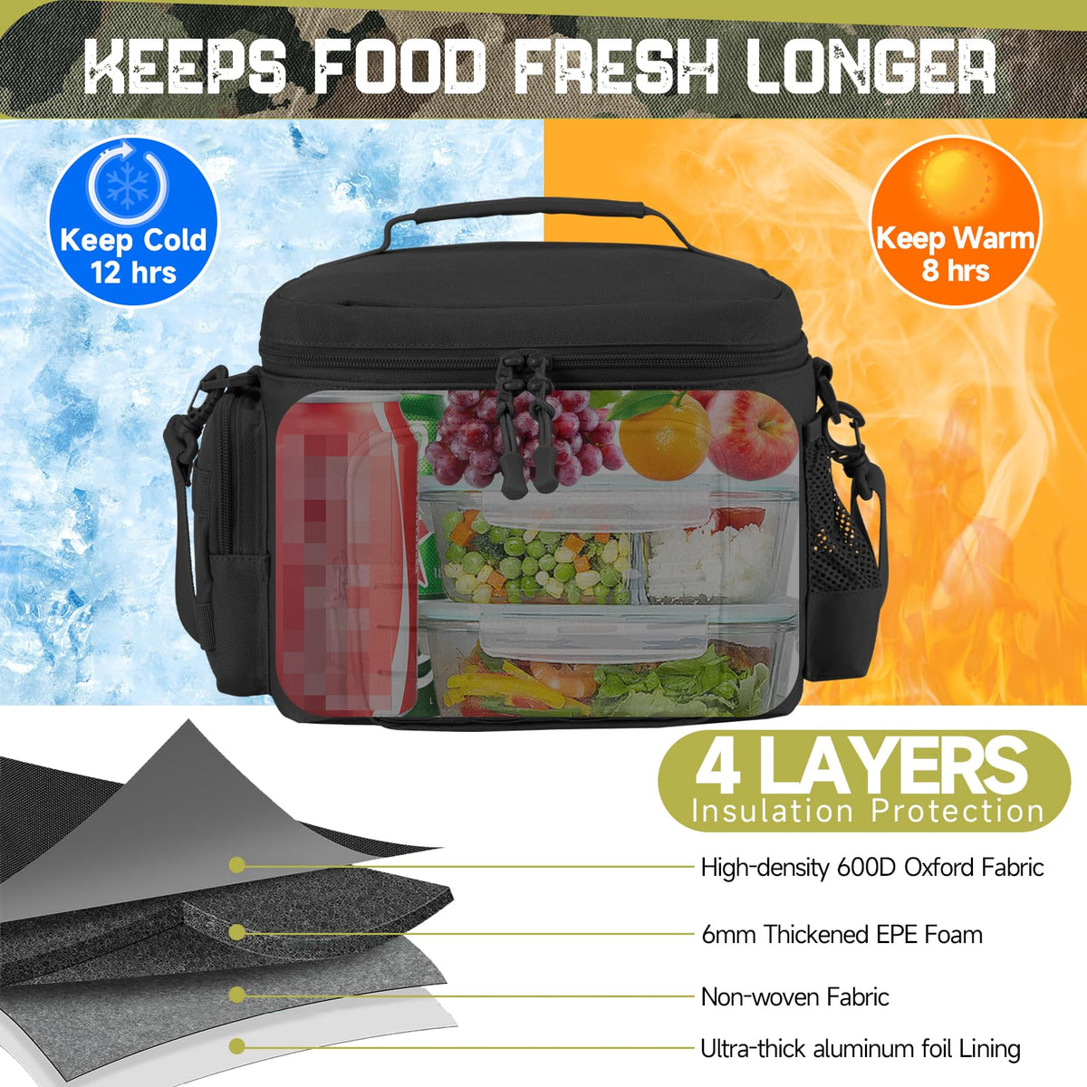QT&QY Tactical Lunch Bag insulated interior preserves meals