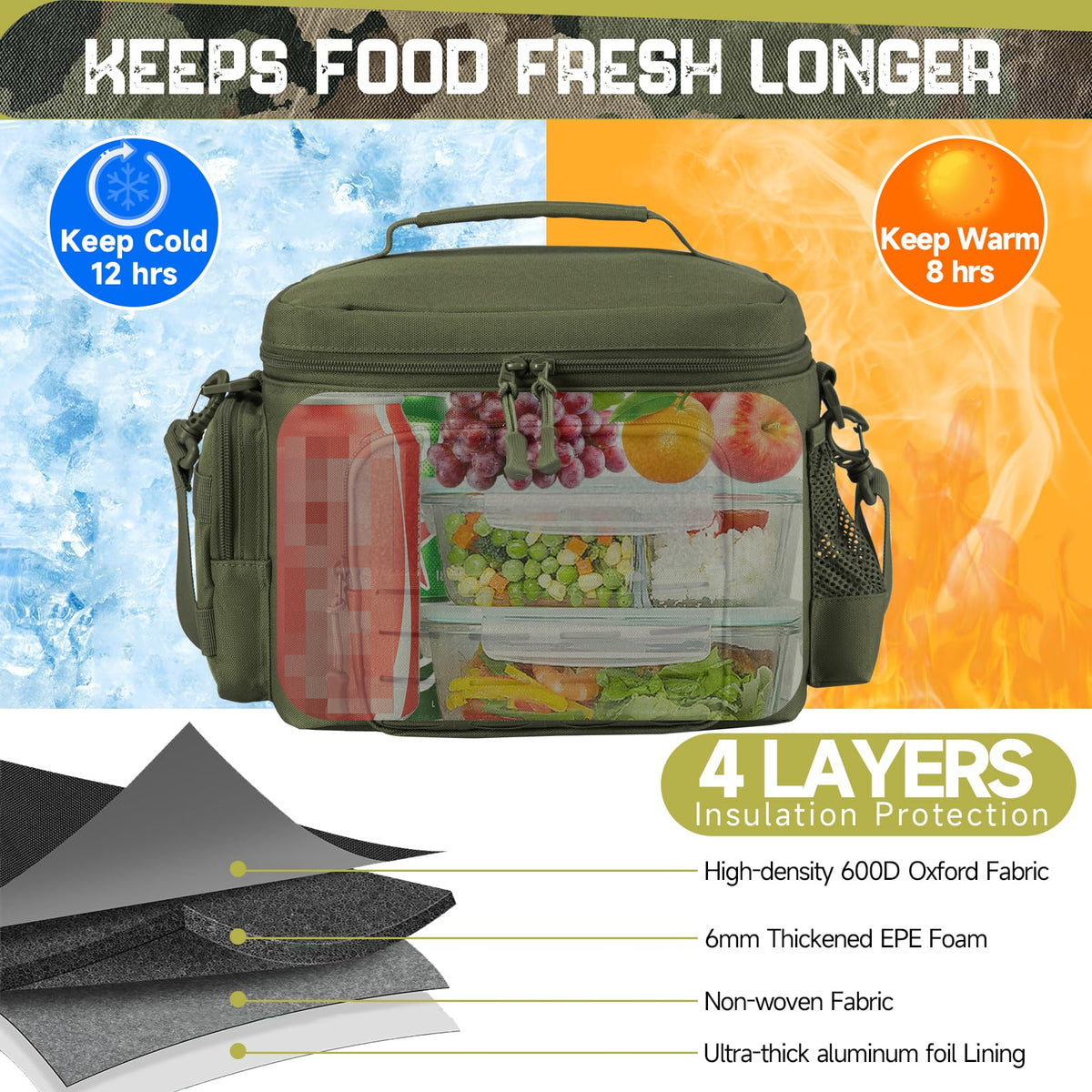 QT&QY lunch bag insulation layer maintains temperature for hours.