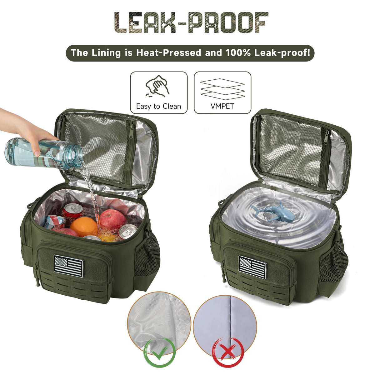 QT&QY tactical lunch bag durable military-green outer fabric.