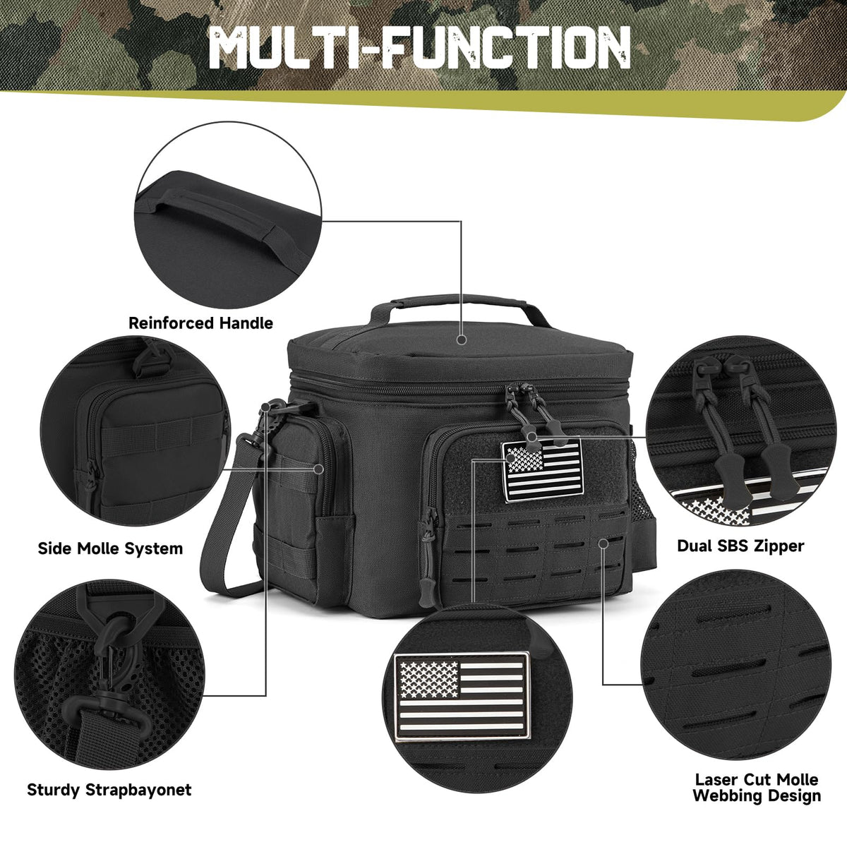 QT&QY Tactical Lunch Bag MOLLE attachments for customizable gear