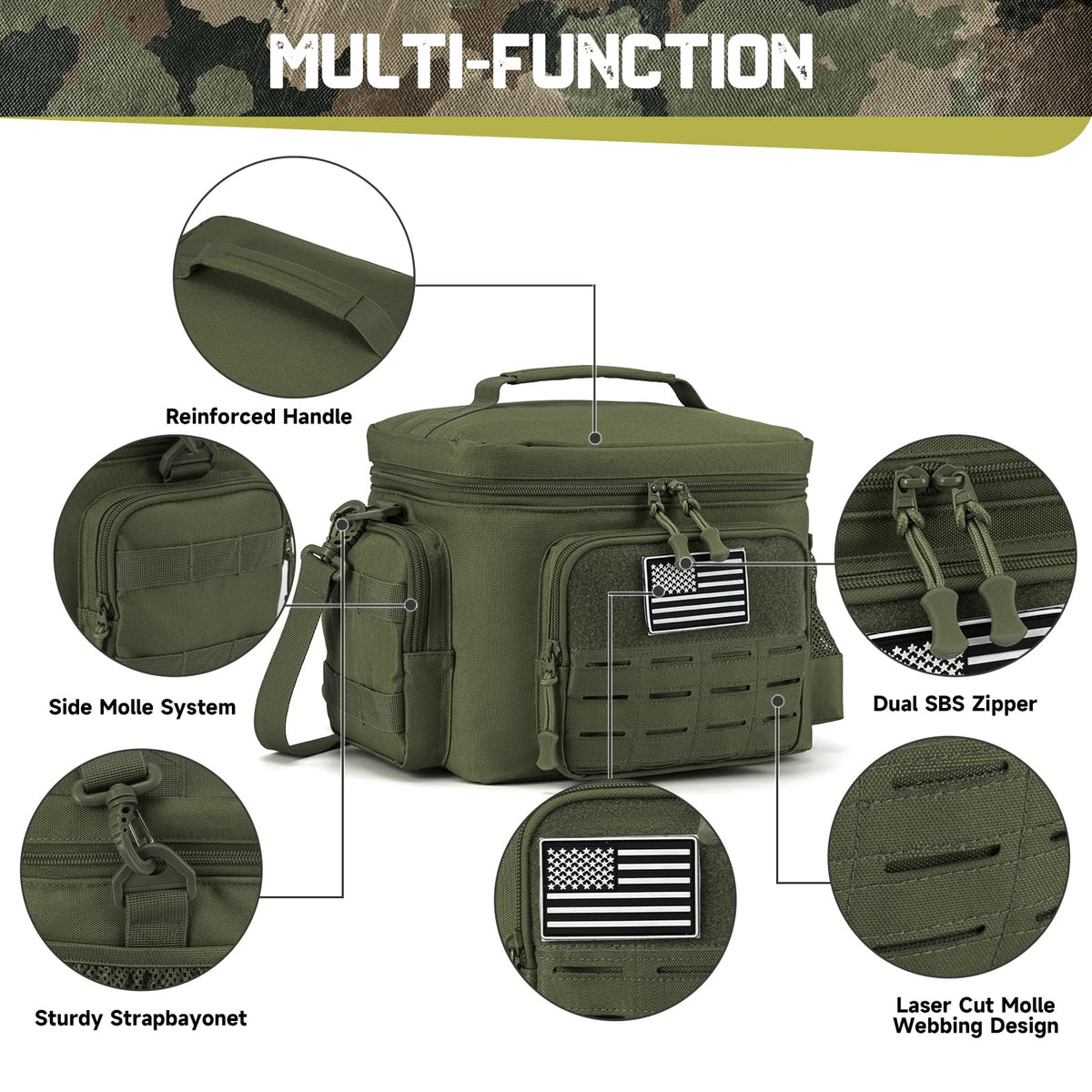 QT&QY tactical lunch bag MOLLE attachments for modular gear.