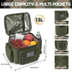 QT&QY tactical lunch bag side bottle pocket for beverages on the go.