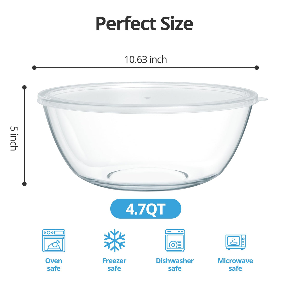 Quald clear glass mixing bowl on counter showing storage use