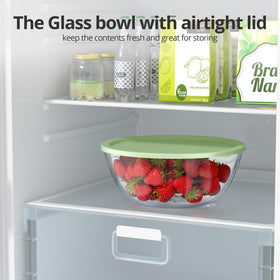 Quald clear glass bowl elevates kitchen aesthetics while showing colors of ingredients.