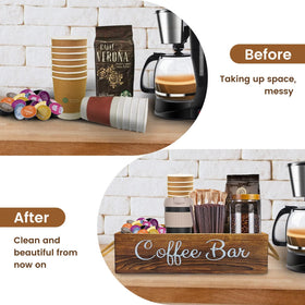QUALLON charred wood veneer keeps the coffee area elegant and organized
