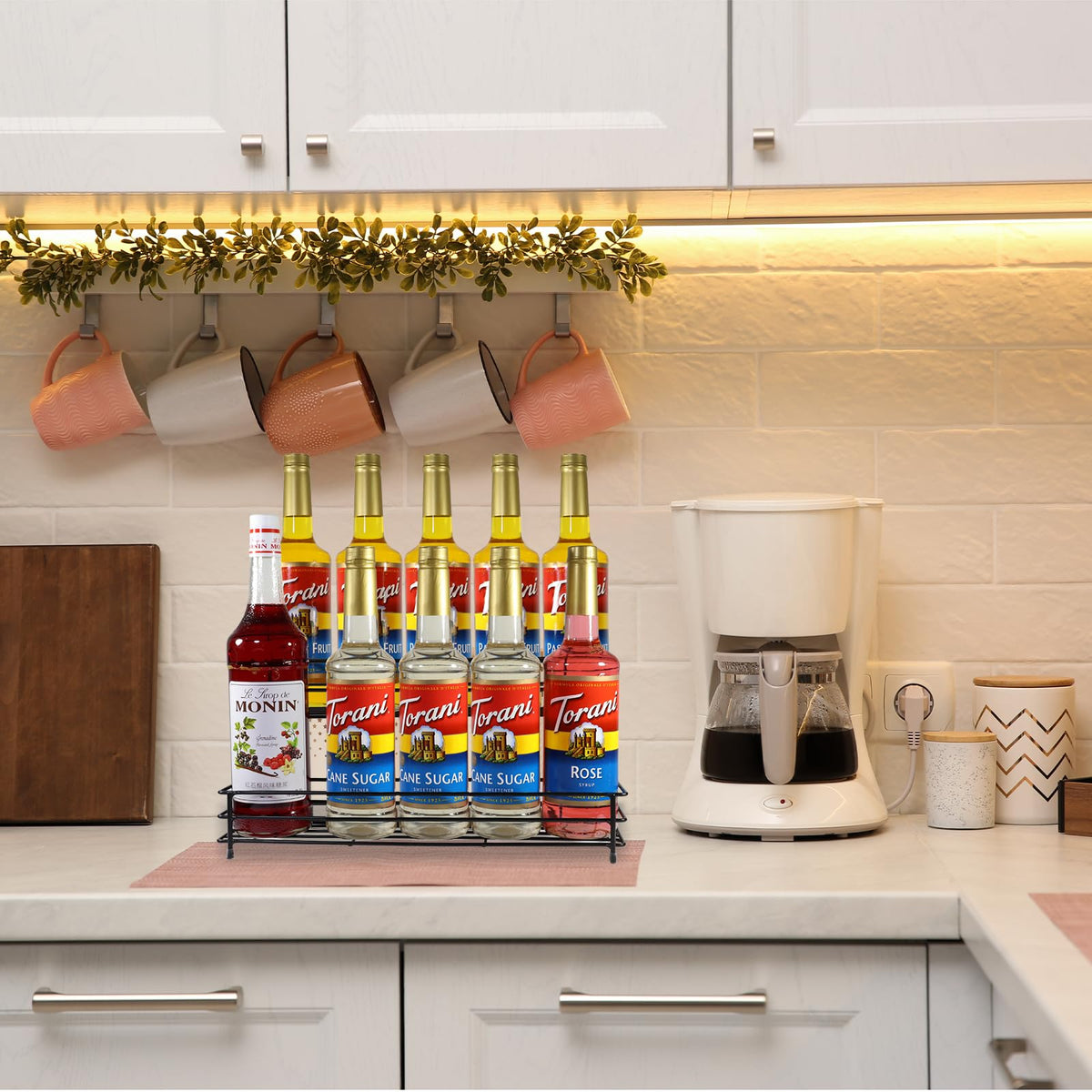 QUALLON coffee-station-storage-shelf keeps counters tidy and accessible.