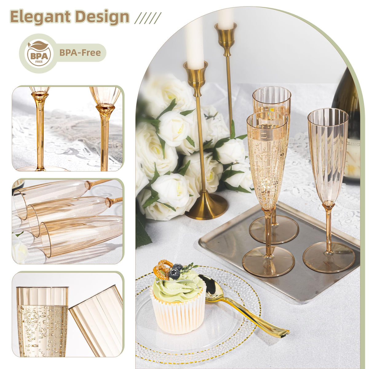QualQuot hard plastic flutes are crack-resistant for indoor and outdoor events