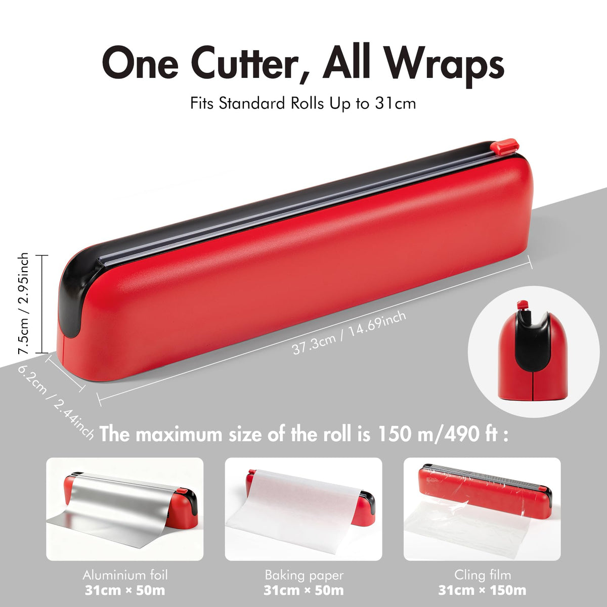 Quasziwa 12-inch roll compatibility for versatile kitchen wrapping.