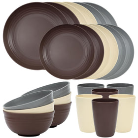 Quatish 24-piece plates and bowls set for 6, durable everyday dining