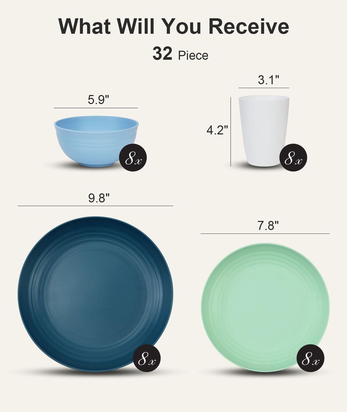 Quatish 32-piece set includes salad plates for stylish starters and everyday meals