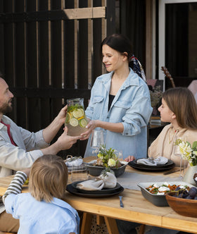 Quatish black dinnerware collection elevates everyday dining at home or outside.
