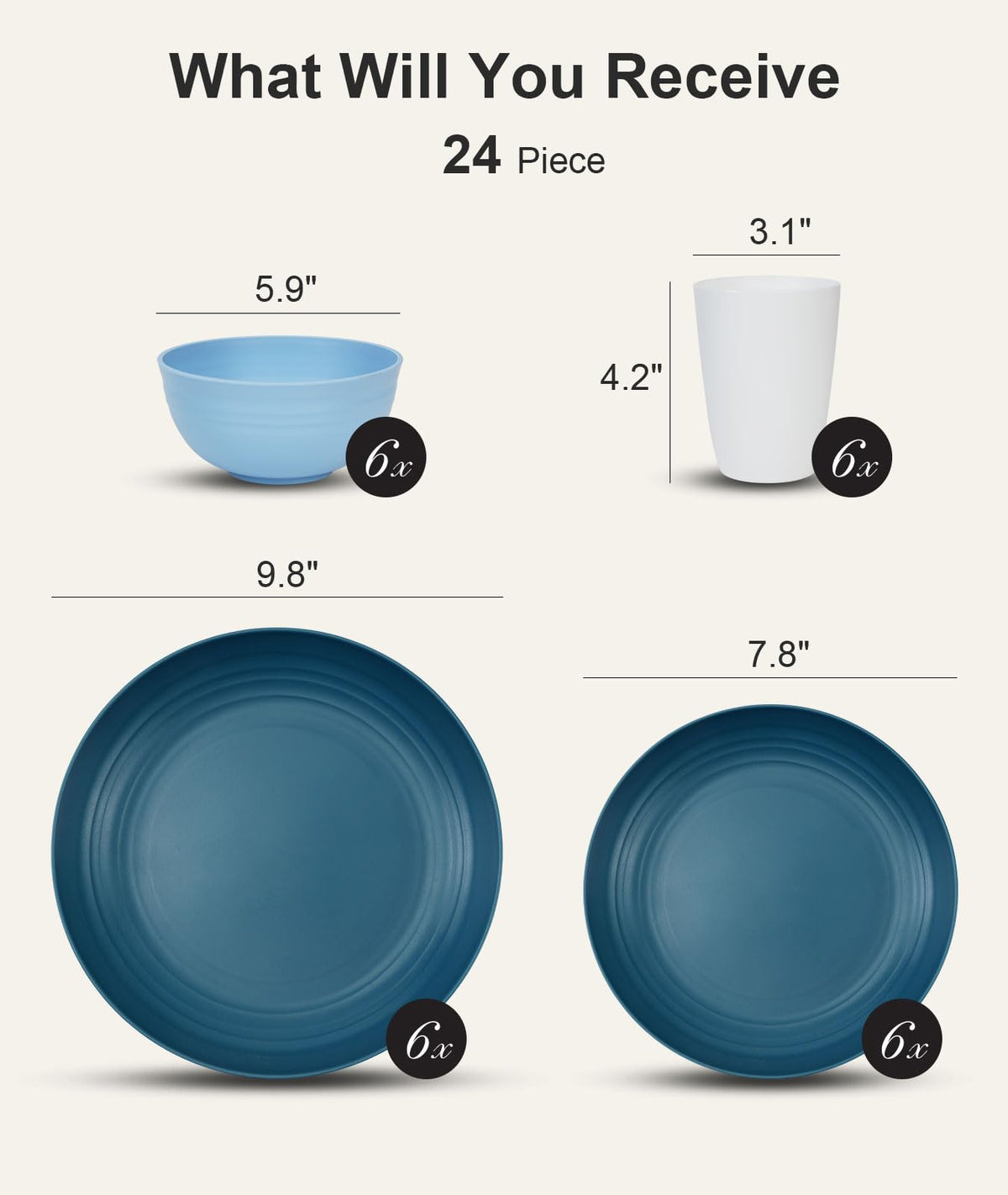 Quatish unbreakable dinnerware plates and bowls for outdoor dining.