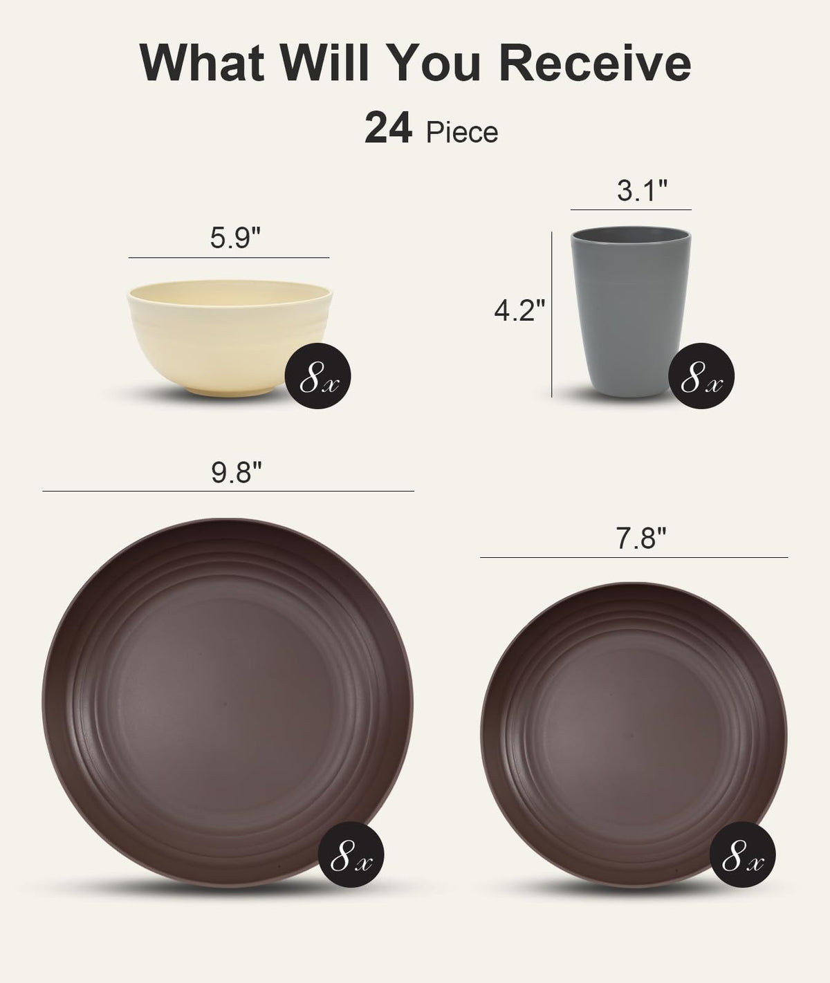 Quatish unbreakable plates and bowls, shatterproof dinnerware for family meals