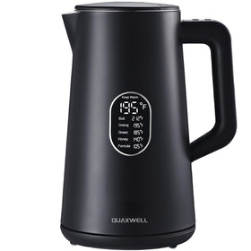 QUAXWELL 1.5L electric kettle with LCD display for precise temperature control.
