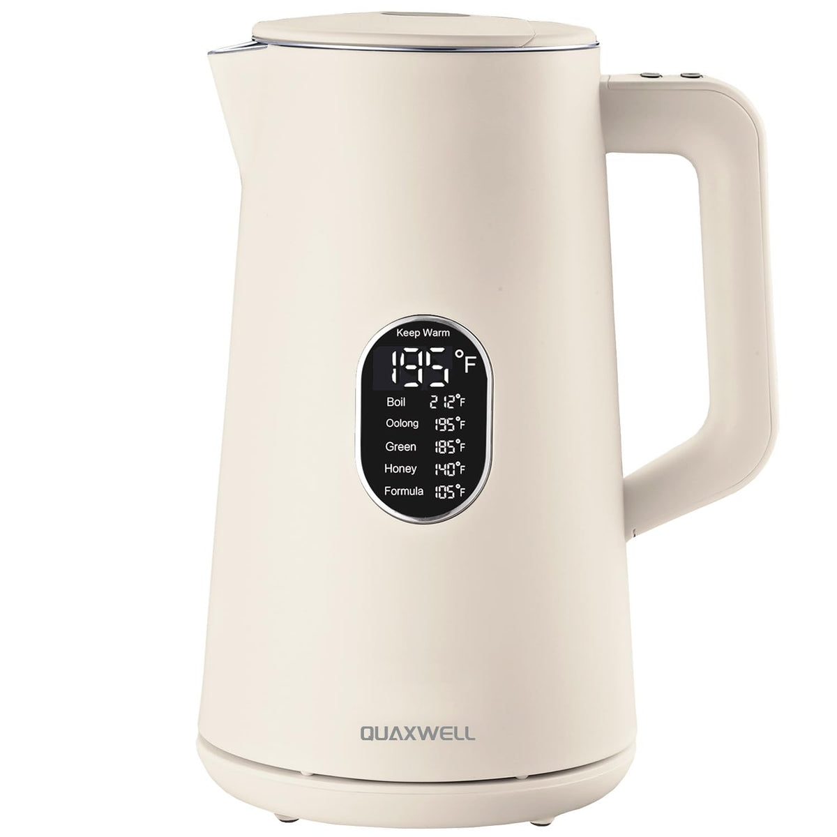 QUAXWELL kettle with cool-touch exterior for safe, comfortable pouring.