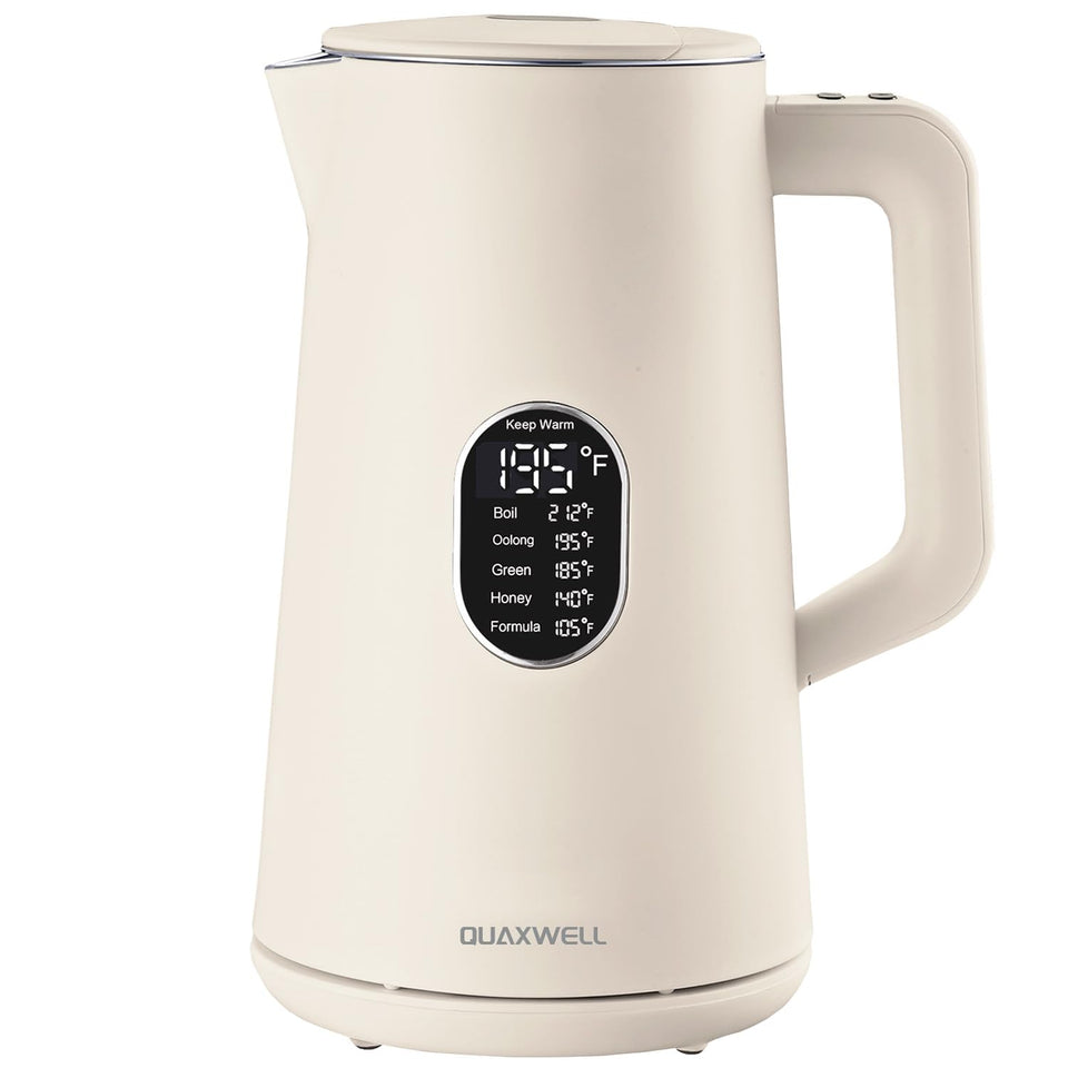 QUAXWELL kettle with cool-touch exterior for safe, comfortable pouring.