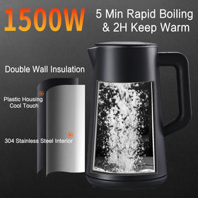 QUAXWELL LCD display with five preset temps for ideal tea brewing.