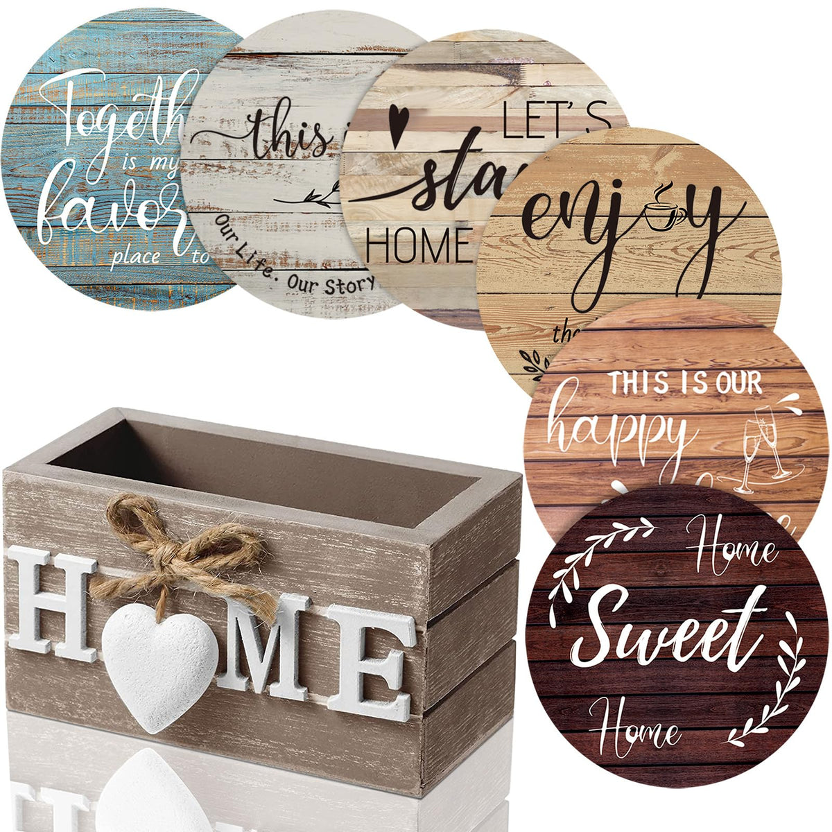 Queekay coasters set of 6 with holder protects surfaces and adds farmhouse style.