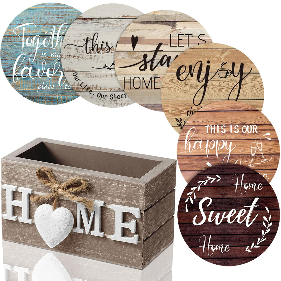 Queekay coasters set of 6 with holder protects surfaces and adds farmhouse style.