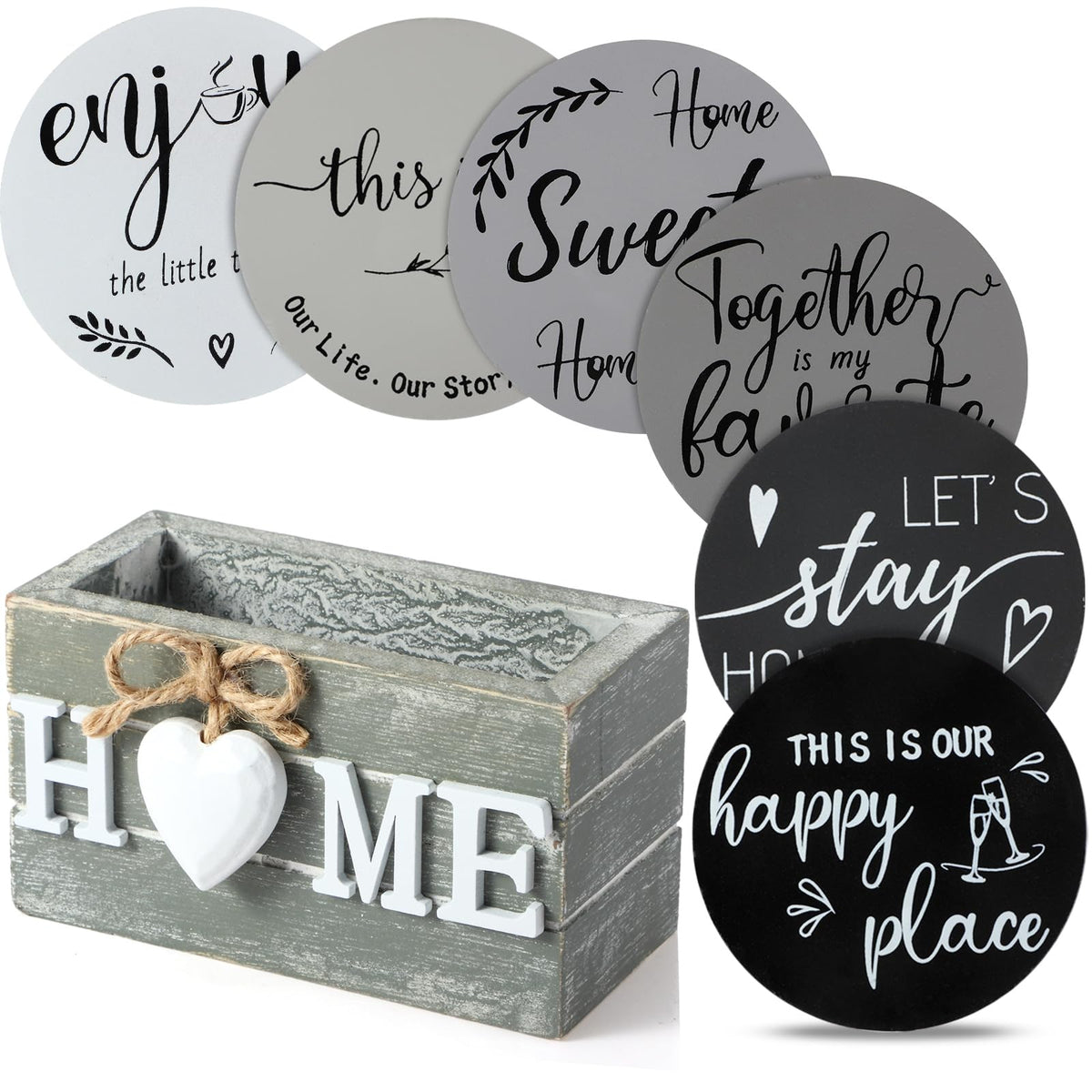 Queekay coasters set of 6 with holder protects tabletops and adds farmhouse charm.