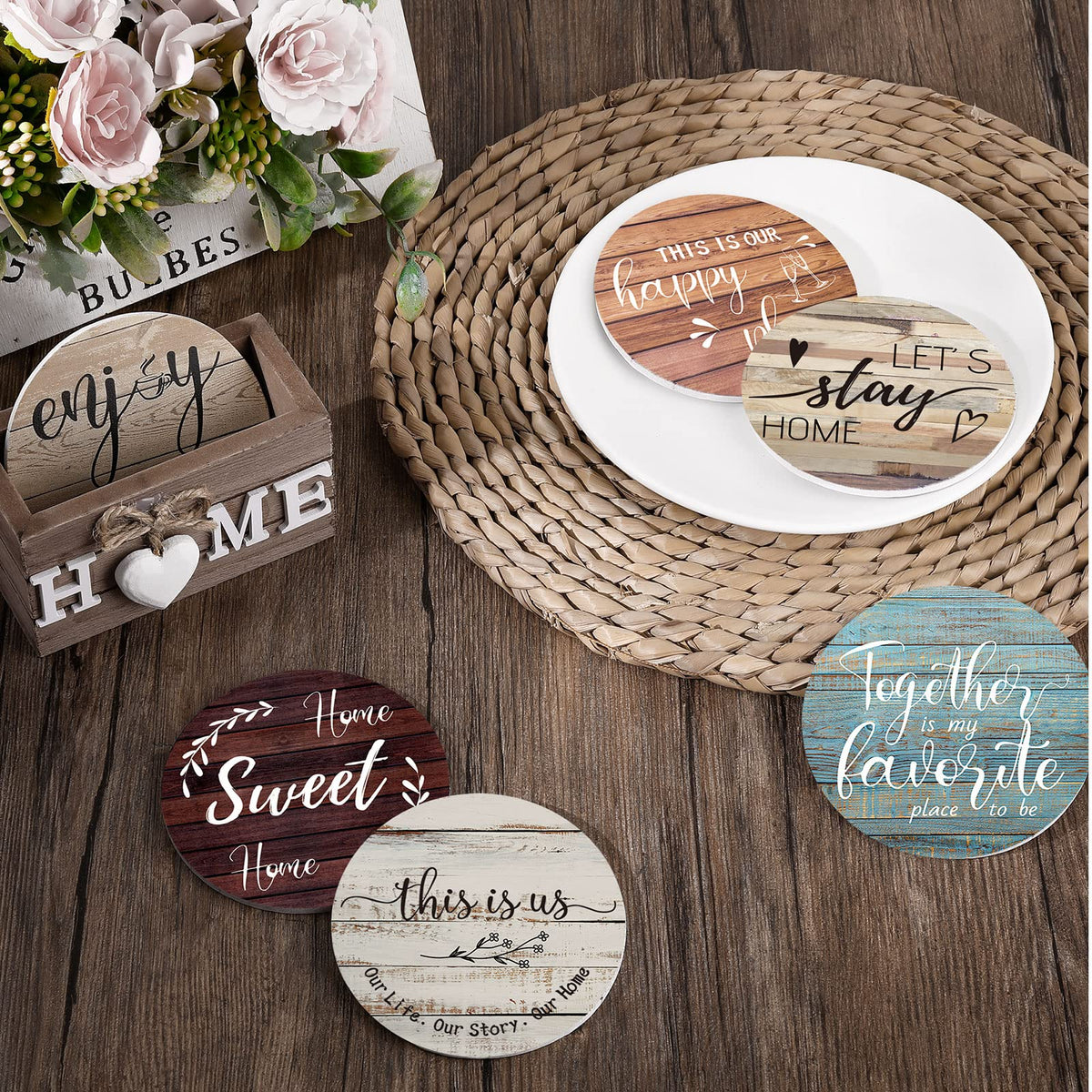 Queekay coasters table protection blocks stains while adding decor.