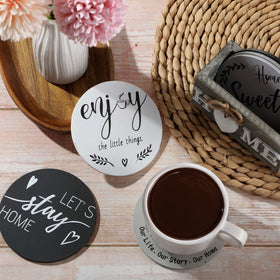 Queekay wooden coaster set makes a thoughtful housewarming gift choice.