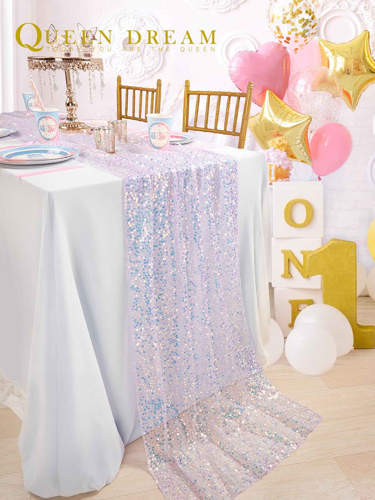 QueenDream purple sequin table runner with soft mesh backing
