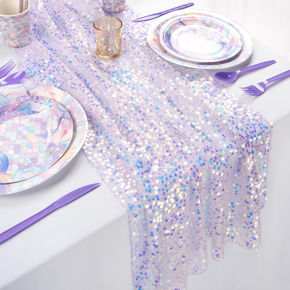 QueenDream sequin-iridescent table runner purple shimmer for elegant dining