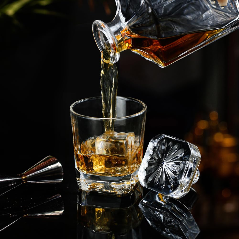 Queenstone lead-free decanter set enhances bar display and gifting.
