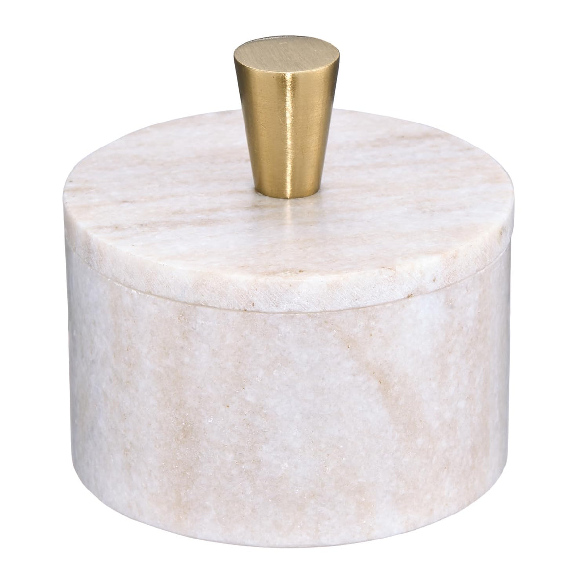 Queenza marble salt cellar with contents ready for spice storage at hand.