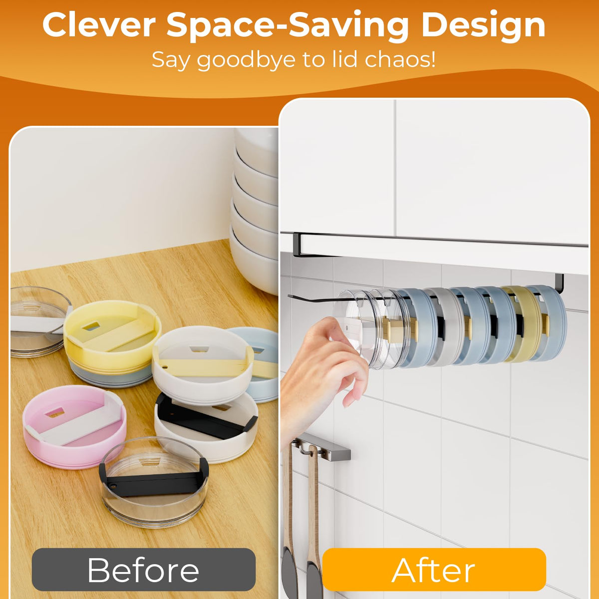Quehun compatible with most tumbler lids for quick organization.