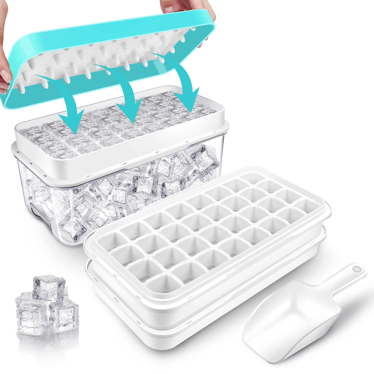 Quelien two-tier ice tray with lid for organized freezer storage.