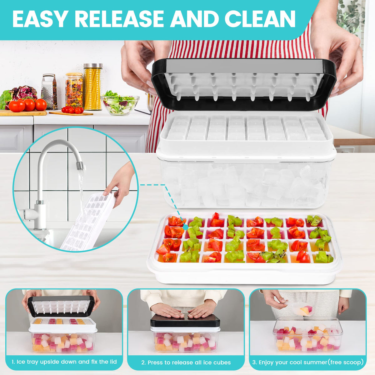 QUELIEN 64-cube tray image shows ample ice for beverages.