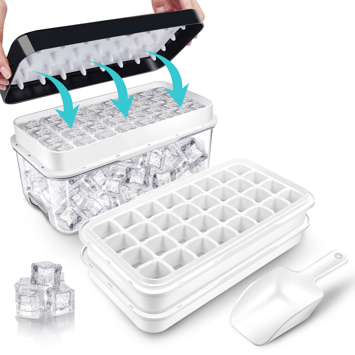 QUELIEN ice trays with lid-bin save freezer space and keep items organized.