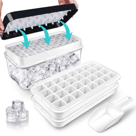 QUELIEN ice trays with lid-bin save freezer space and keep items organized.