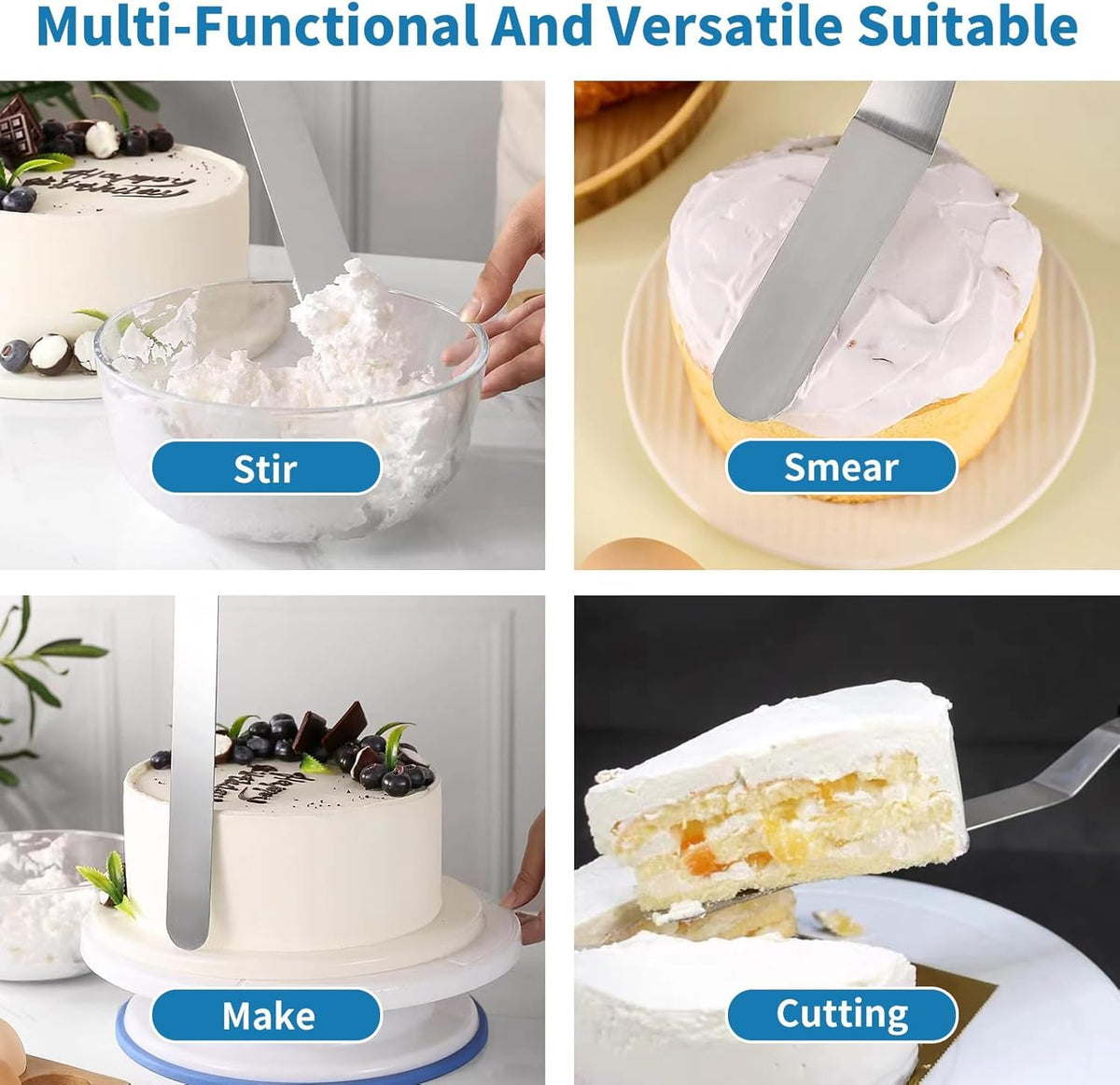QUELLANCE icing scrapers to smooth sides and top for seamless finishes