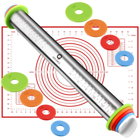 QUELLANCE rolling pin with adjustable rings for precise dough thickness.