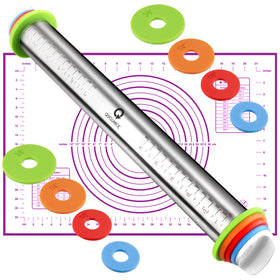 QUELLANCE adjustable rolling pin with rings for consistent dough thickness