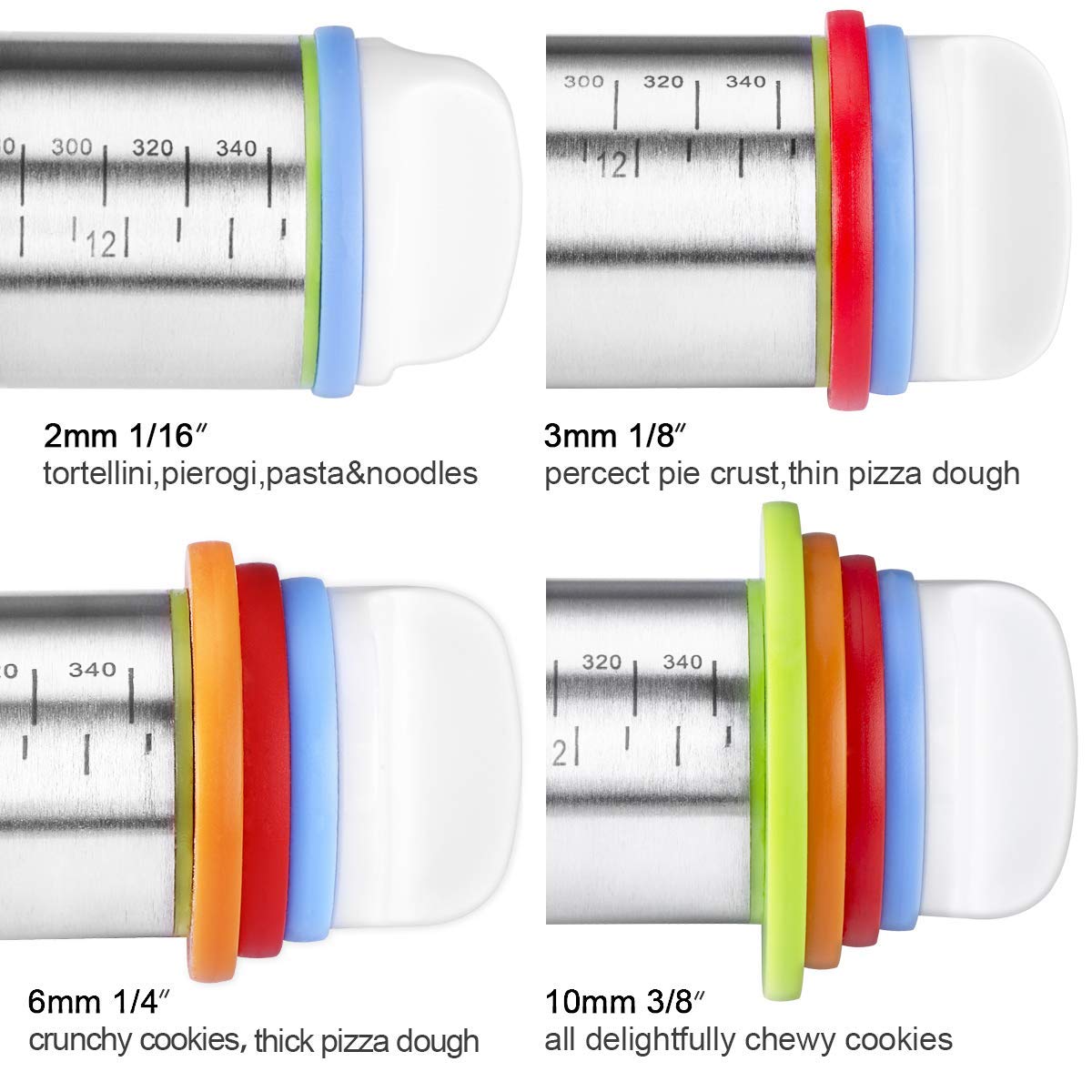 QUELLANCE stainless steel rolling pin body for durable, rust-free baking.