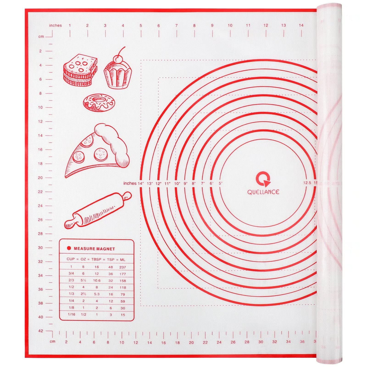 QUELLANCE silicone baking mat measurements for precise dough sizing