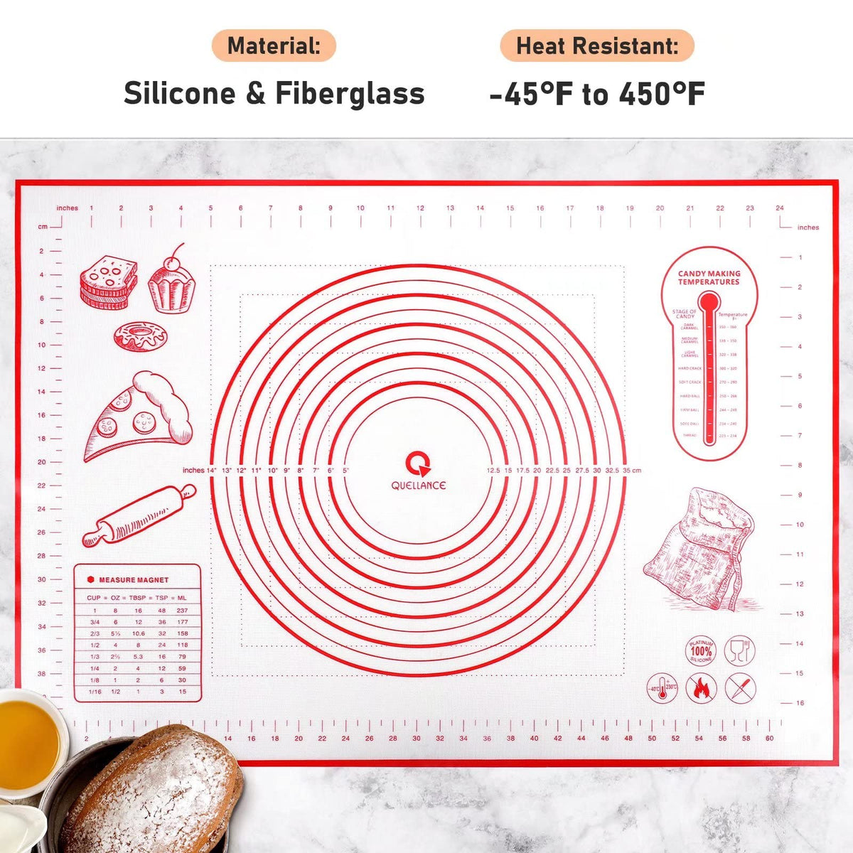 QUELLANCE silicone baking mat non-slip bottom stabilizes workspace