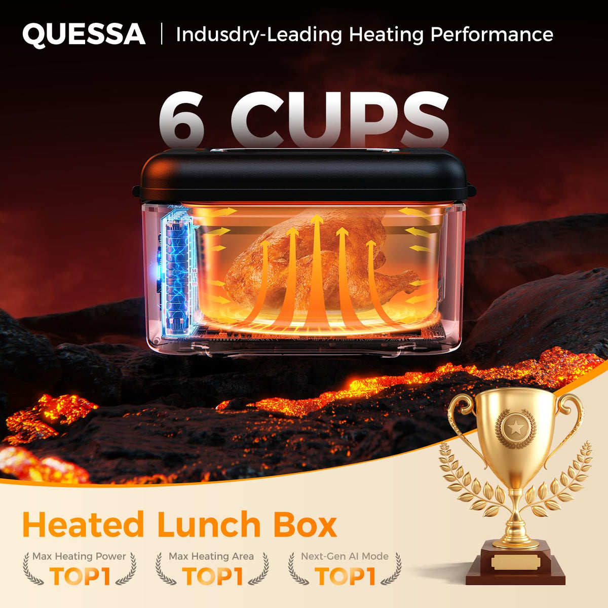 Quessa 2026 360-degree heating module for even warming on all sides.