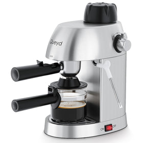 Queyd front view of the 3.5 Bar espresso machine in stainless steel for home brewing