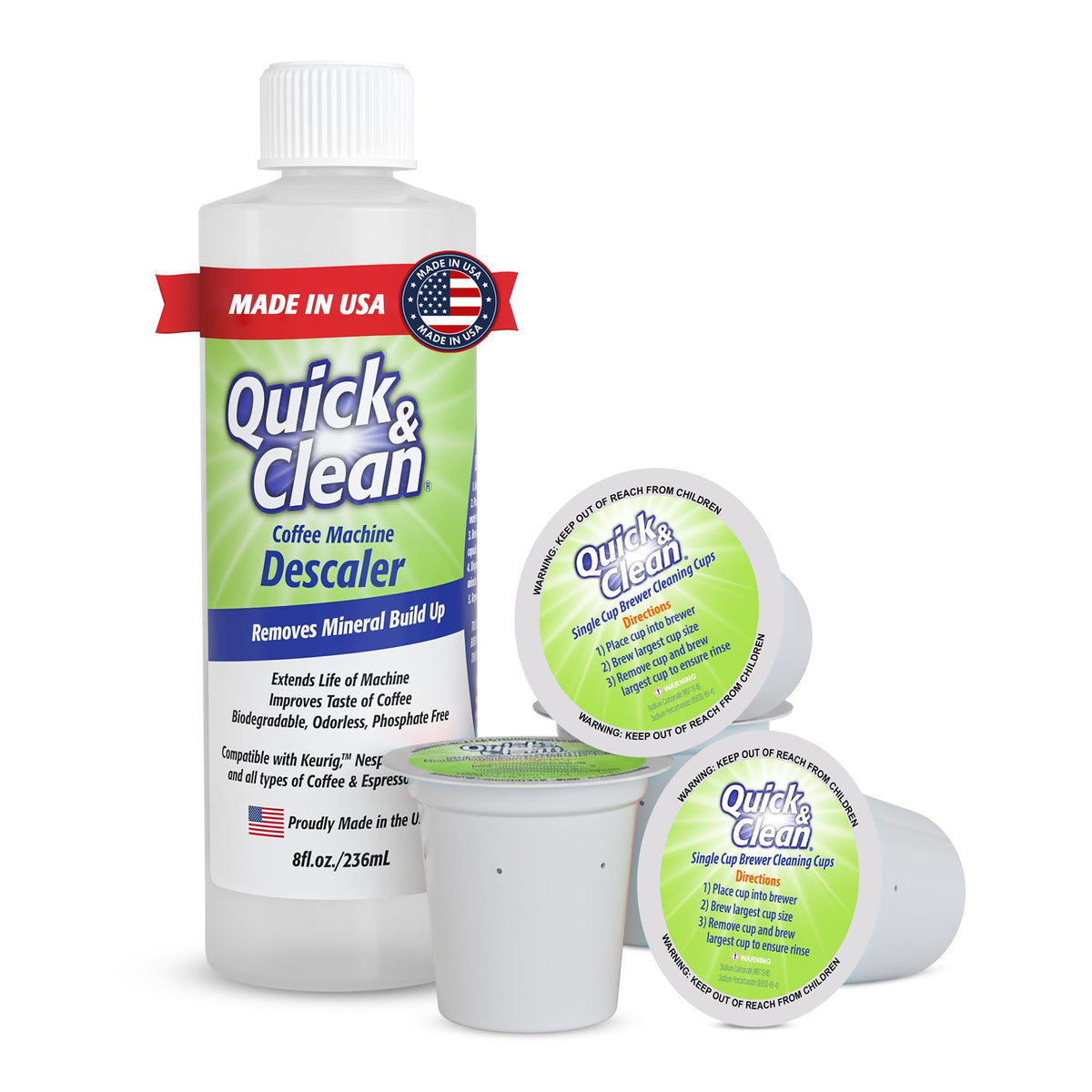 Quick & Clean cleaning cups bundle showing residue-free taste enhancement