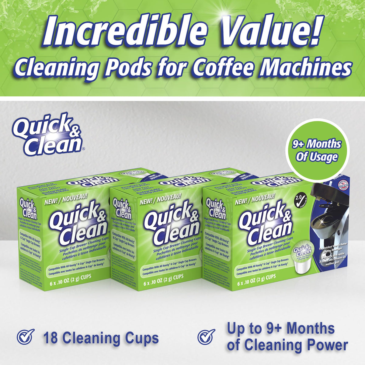 Quick & Clean K-Cup cleaner pod residue removal improves machine longevity.