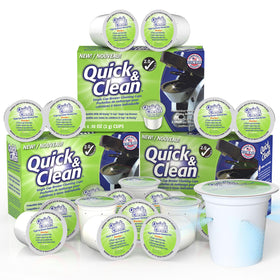 Quick & Clean K-Cup cleaner pod pour removes residue for crisper coffee.