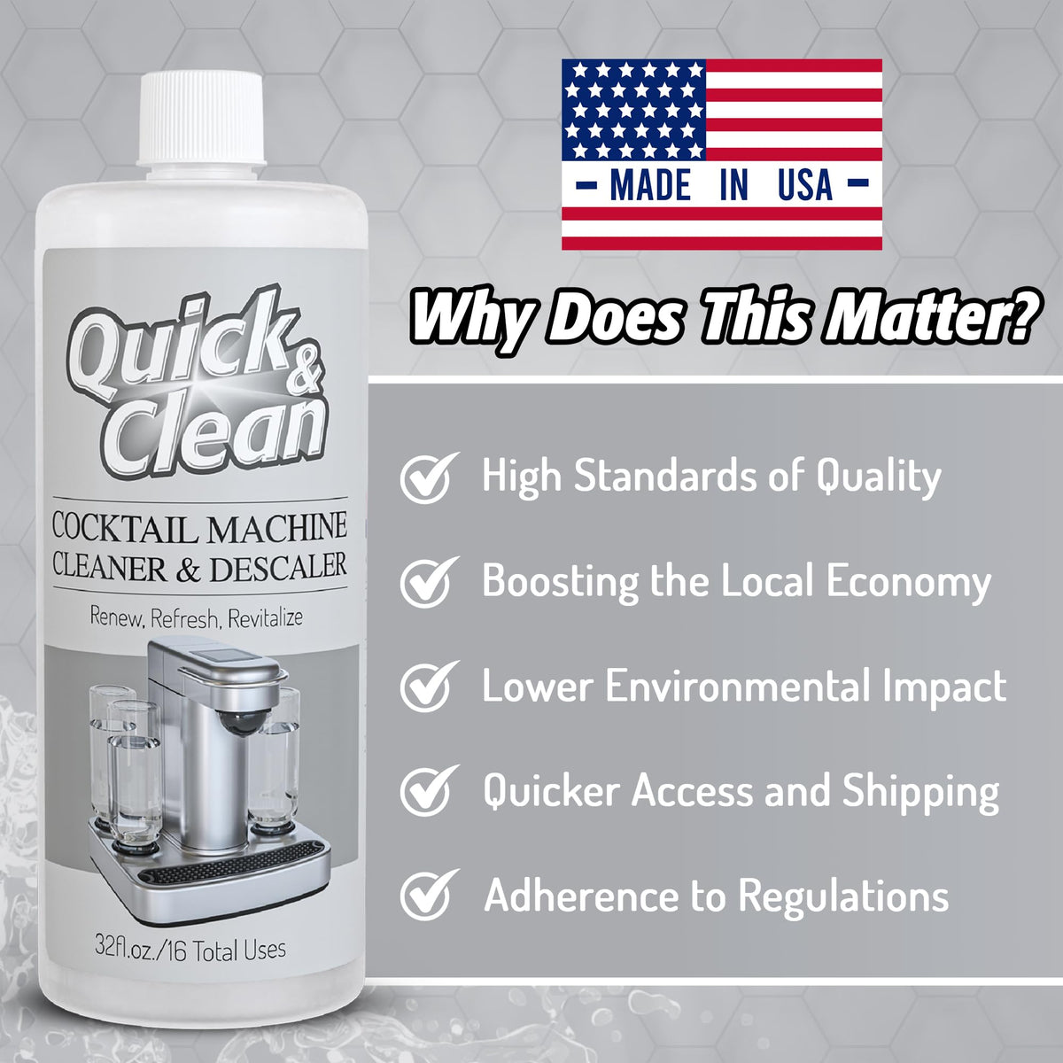 Quick & Clean label close-up highlights safe, non-toxic formula for home use